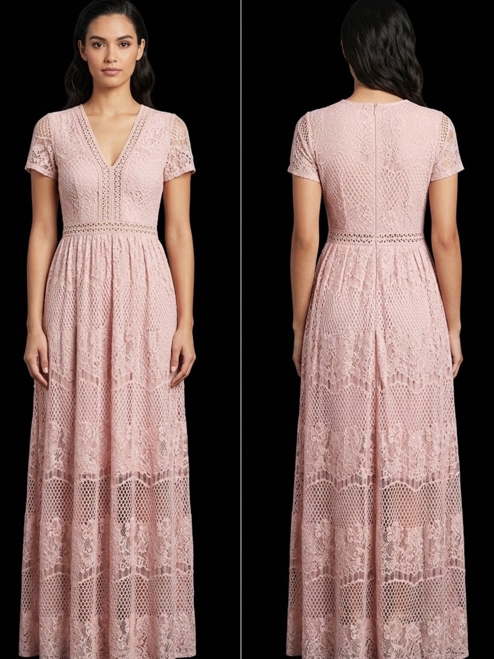 Altar'd State Blush Pink Lace V-Neck Maxi Dress